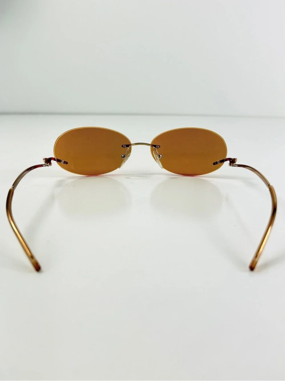 LOEWE SLW 124S Col 300X Deadstock Y2K Rimless Oval Sunglasses Orange Gold Set